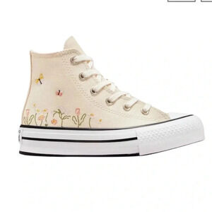 Converse Chuck Taylor All Star Lift Platform Hightops Floral Embroidery - Ivory